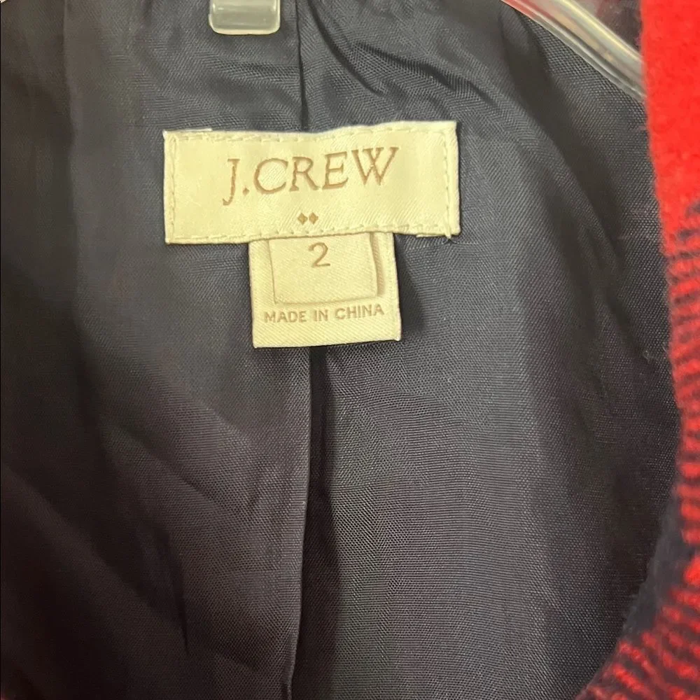 Like New! J. Crew Wool Blend Buffalo Check Peacoat Red and Blue in Size 2